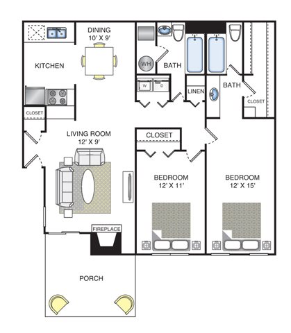 2 bed 2 bath Floor Plan Vista - The Pointe at Canyon Ridge 2 bed 2 bath Floor Plan Vista - The Pointe at Canyon Ridge